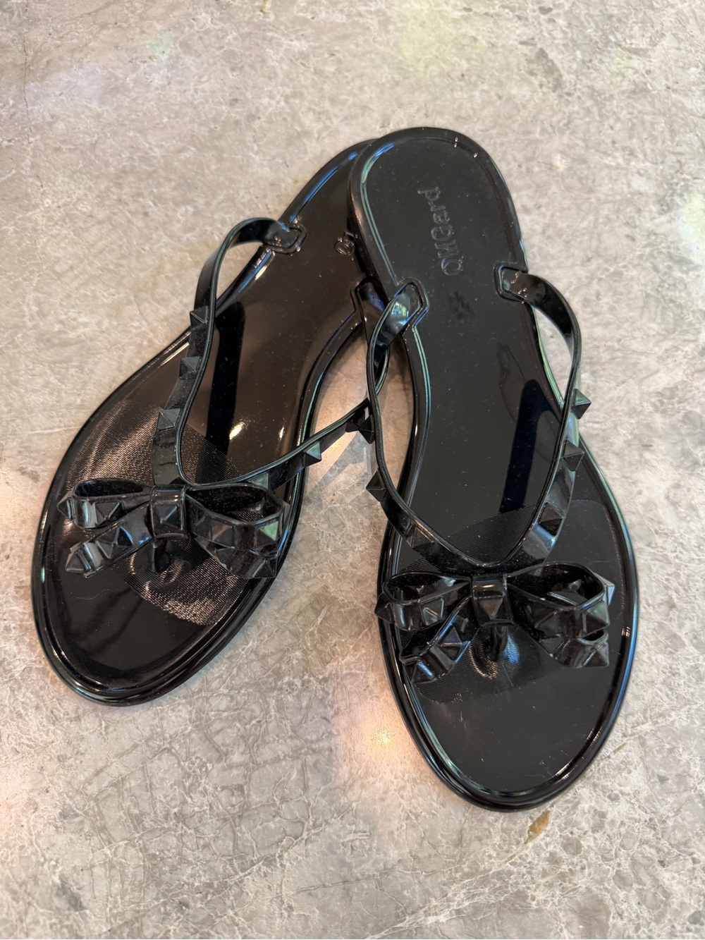 Women's Black Bow Jelly Sandals with Decorative Bow